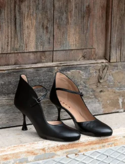 Décolleté e slingback tacco 8cm pelle nero