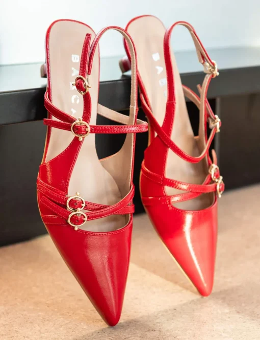 Décolleté e slingback tacco 3cm vernice rosso