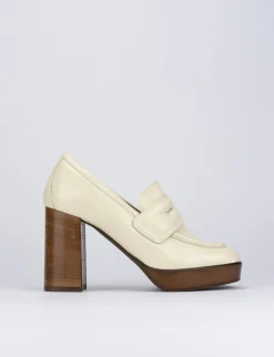 Decolte mocassino tacco 9 cm bianco pelle
