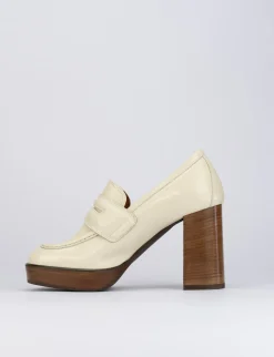 Decolte mocassino tacco 9 cm bianco pelle