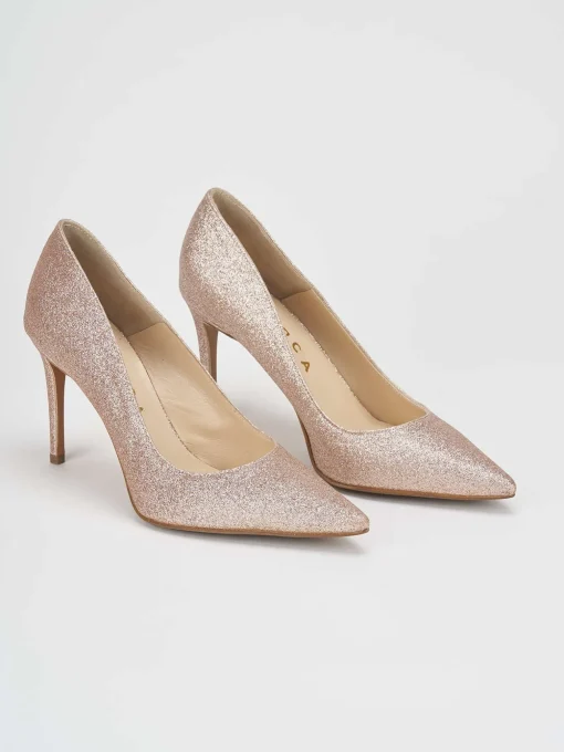 Decoltè tacco 8 cm rosa glitter