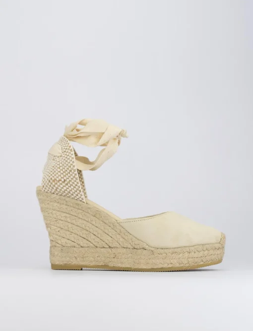 Espadrilla zeppa 8 cm beige camoscio