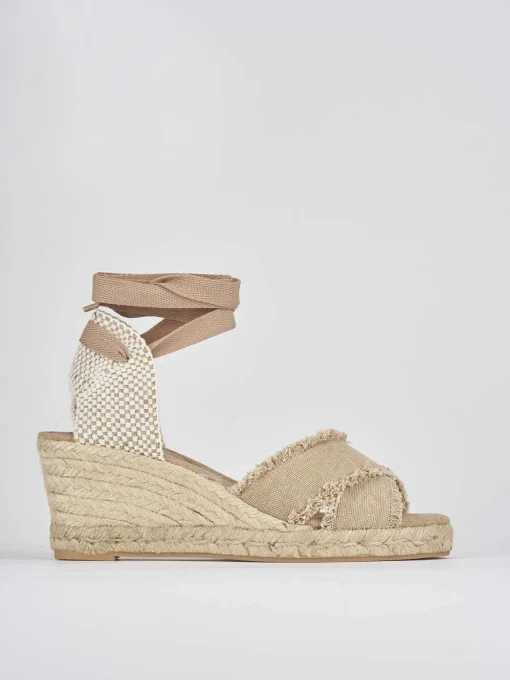 Espadrilla zeppa 6 cm beige tessuto