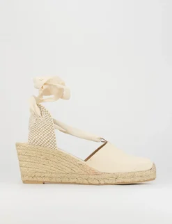 Espadrilla zeppa 5 cm beige tessuto