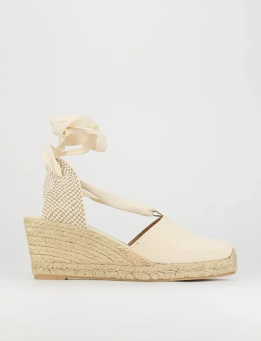 Espadrilla zeppa 5 cm beige tessuto