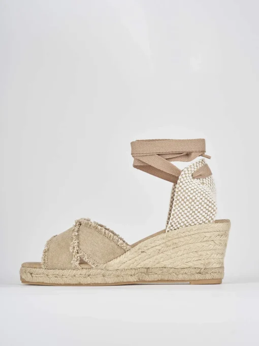 Espadrilla zeppa 6 cm beige tessuto