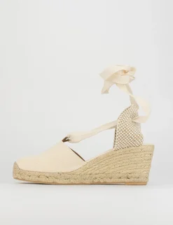 Espadrilla zeppa 5 cm beige tessuto