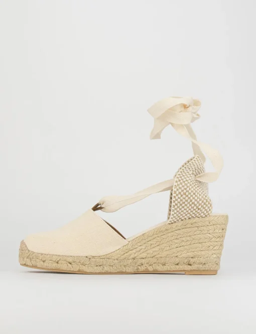 Espadrilla zeppa 5 cm beige tessuto