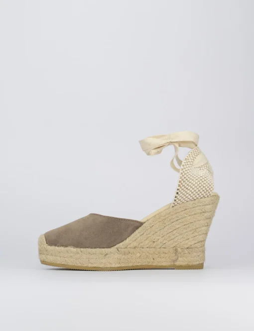 Espadrilla zeppa 8 cm beige camoscio