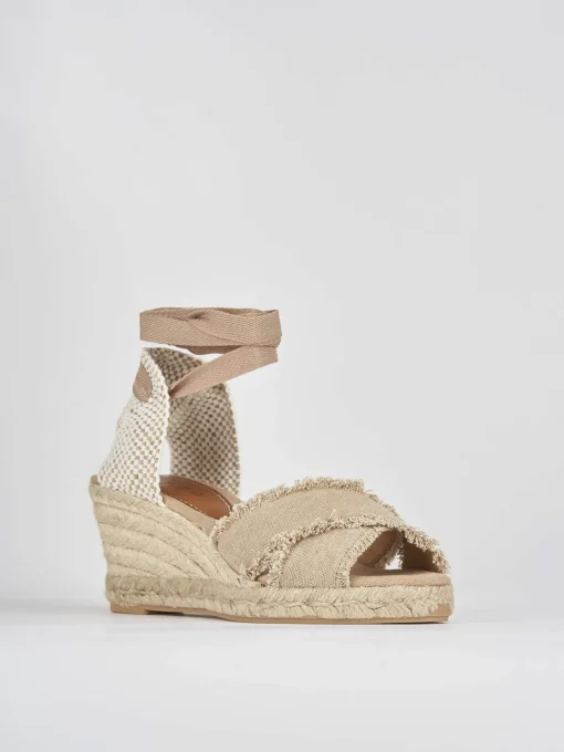 Espadrilla zeppa 6 cm beige tessuto