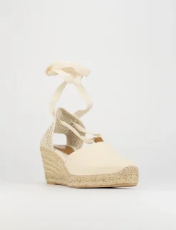 Espadrilla zeppa 5 cm beige tessuto