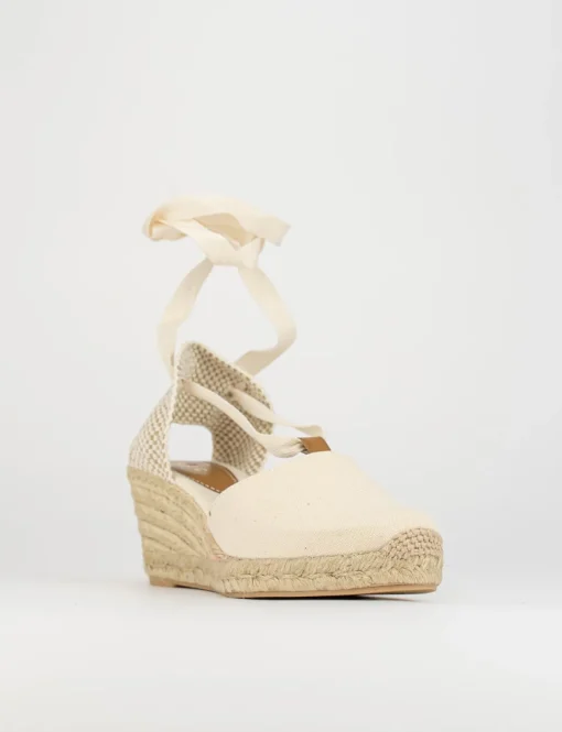 Espadrilla zeppa 5 cm beige tessuto