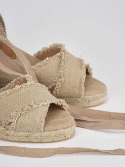Espadrilla zeppa 6 cm beige tessuto