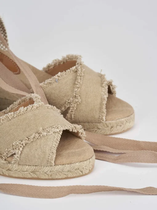 Espadrilla zeppa 6 cm beige tessuto