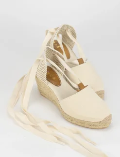 Espadrilla zeppa 5 cm beige tessuto