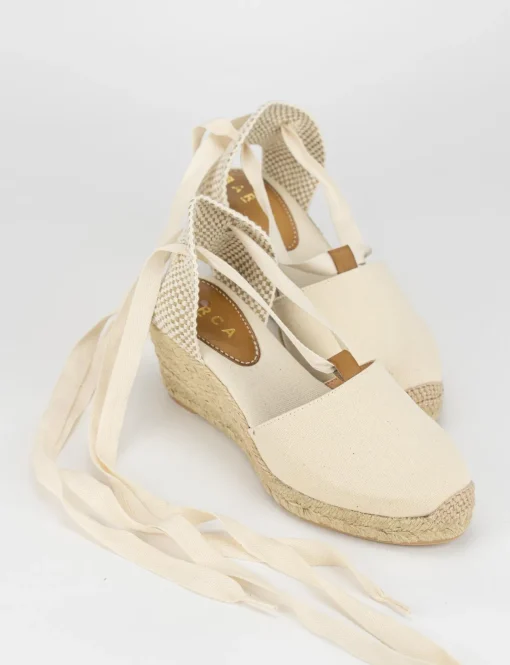 Espadrilla zeppa 5 cm beige tessuto