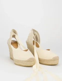Espadrilla zeppa 10 cm beige tessuto