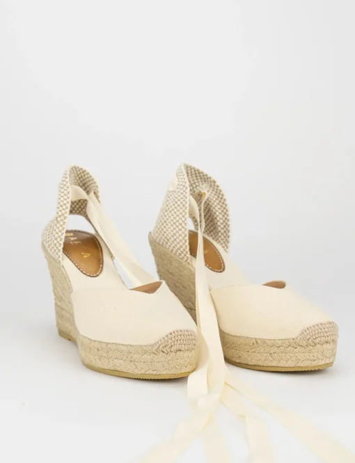 Espadrilla zeppa 10 cm beige tessuto