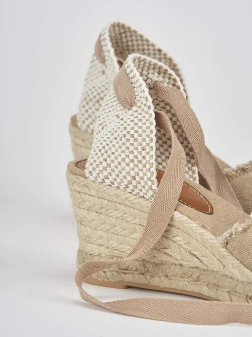 Espadrilla zeppa 6 cm beige tessuto