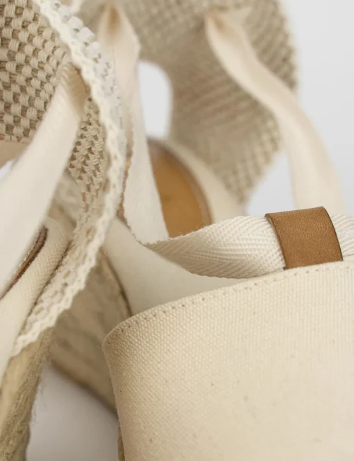 Espadrilla zeppa 5 cm beige tessuto