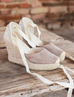 Espadrilla zeppa 8 cm beige camoscio