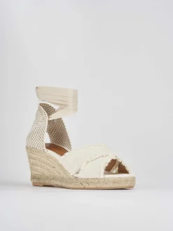 Espadrilla zeppa 6 cm bianco tessuto