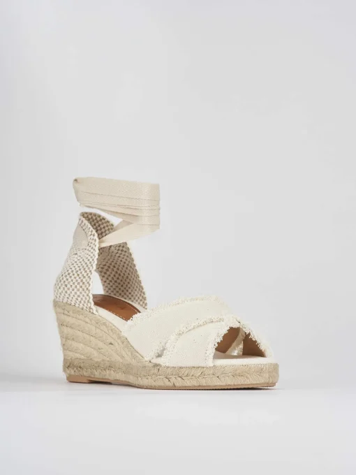 Espadrilla zeppa 6 cm bianco tessuto