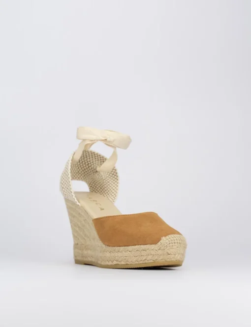 Espadrilla zeppa 8 cm marrone camoscio