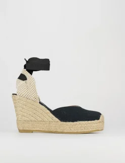 Espadrilla zeppa 9 cm nero tessuto