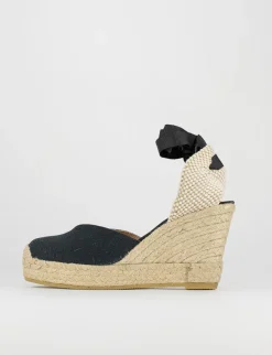 Espadrilla zeppa 9 cm nero tessuto