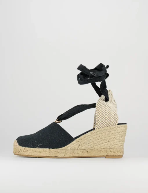 Espadrilla zeppa 5 cm nero tessuto