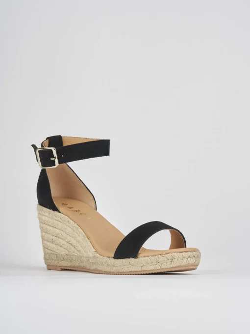 Espadrilla zeppa 8 cm nero camoscio