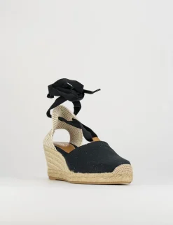 Espadrilla zeppa 5 cm nero tessuto