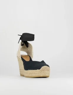Espadrilla zeppa 9 cm nero tessuto