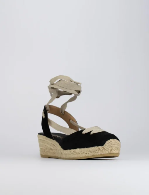 Espadrilla zeppa 3 cm nero camoscio