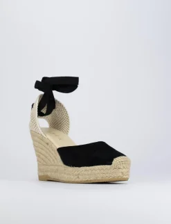 Espadrilla zeppa 8 cm nero camoscio