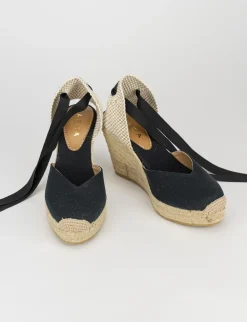 Espadrilla zeppa 9 cm nero tessuto