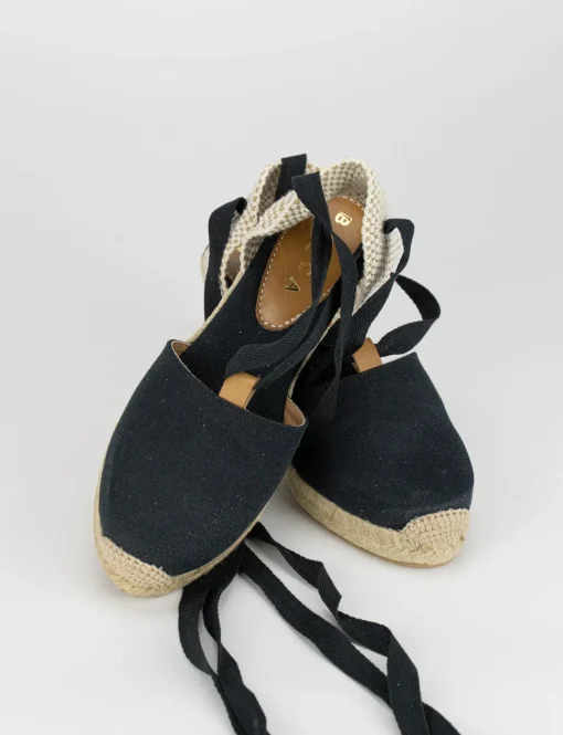 Espadrilla zeppa 5 cm nero tessuto