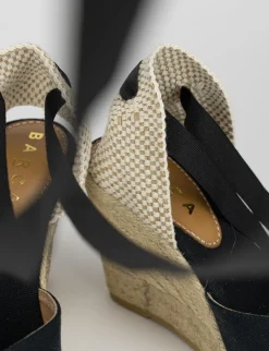 Espadrilla zeppa 9 cm nero tessuto