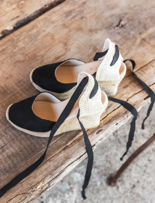 Espadrilla zeppa 8 cm nero camoscio