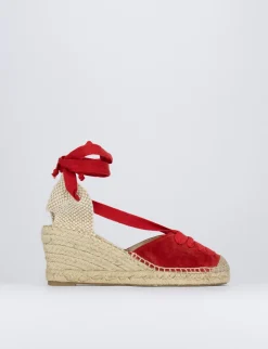 Espadrilla zeppa 8 cm rosso camoscio