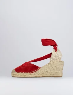 Espadrilla zeppa 8 cm rosso camoscio