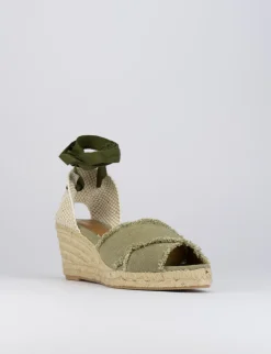 Espadrilla zeppa 6 cm verde tessuto