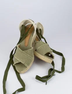 Espadrilla zeppa 6 cm verde tessuto