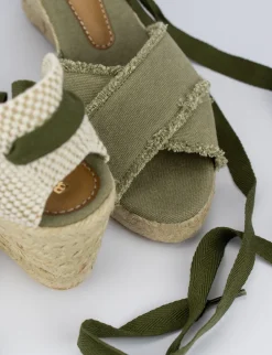 Espadrilla zeppa 6 cm verde tessuto
