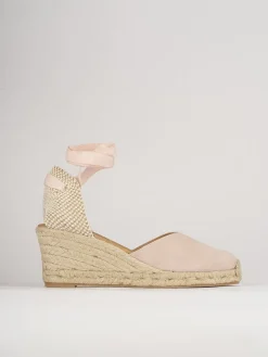 Espadrillas tacco 5cm camoscio rosa