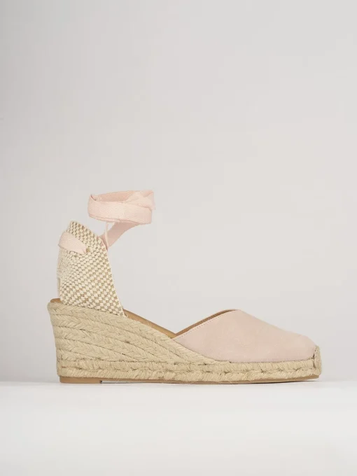 Espadrillas tacco 5cm camoscio rosa