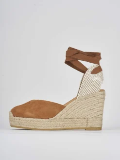 Espadrillas tacco 9cm camoscio marrone