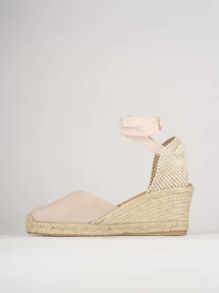 Espadrillas tacco 5cm camoscio rosa