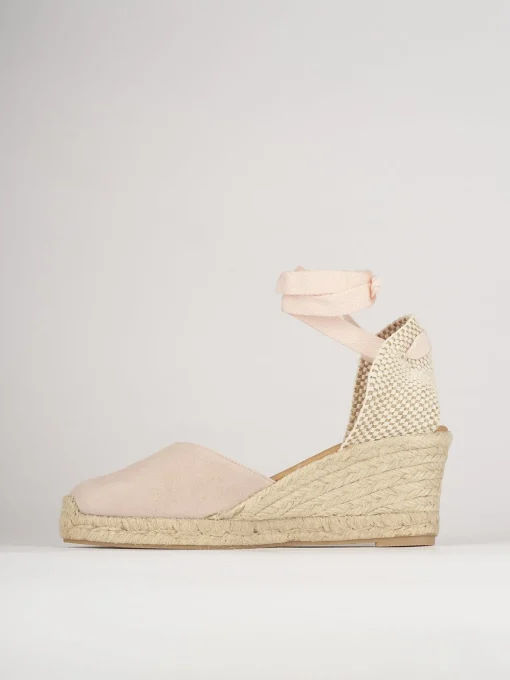 Espadrillas tacco 5cm camoscio rosa